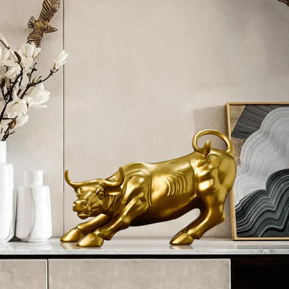 Golden Wall Street Bull Sculpture