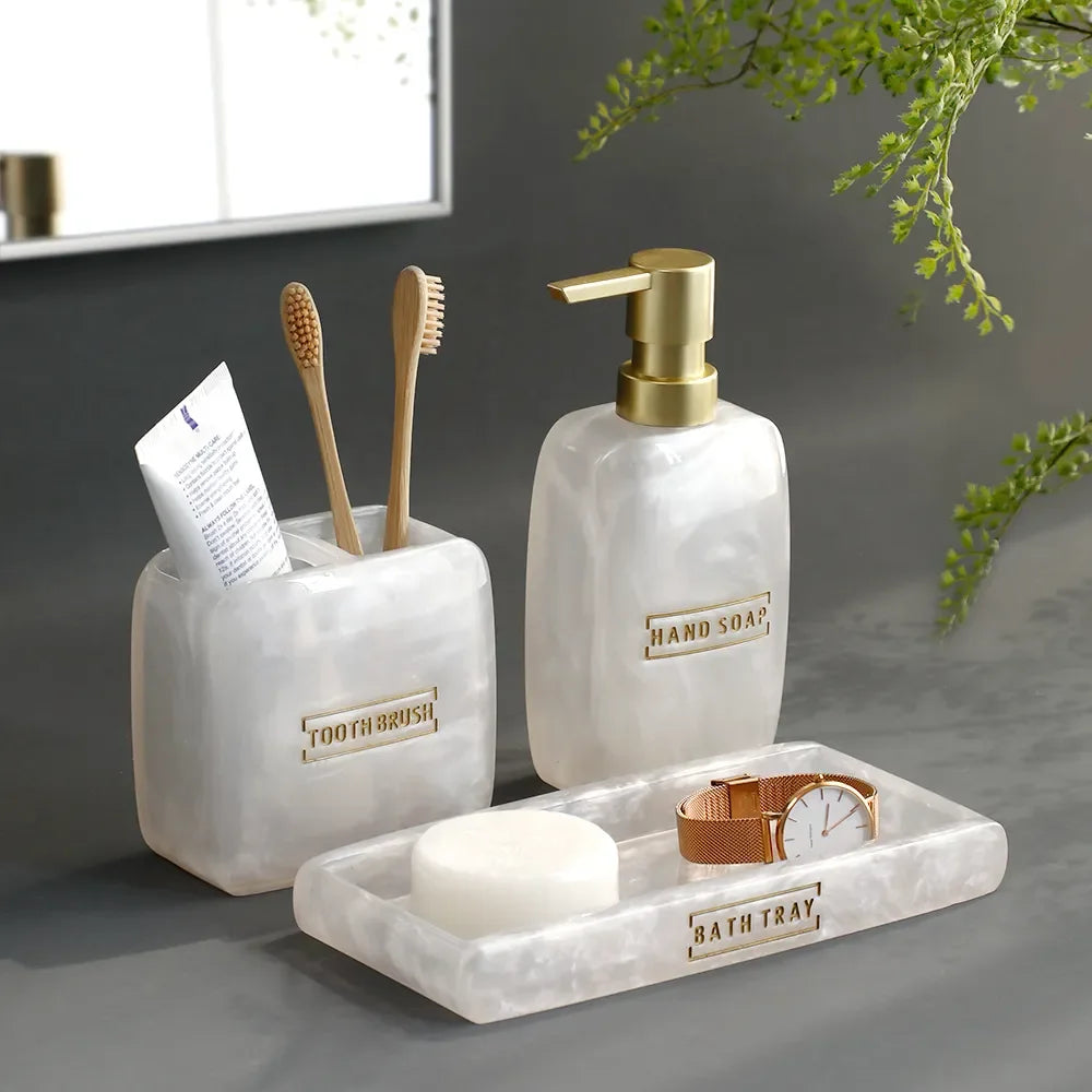 Pearl White Bathroom Dispenser Set