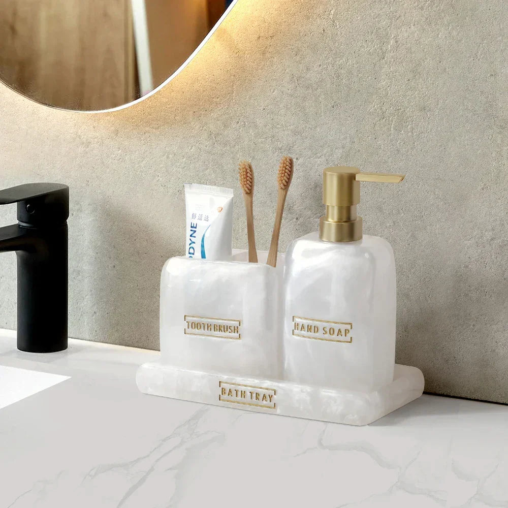 Pearl White Bathroom Dispenser Set