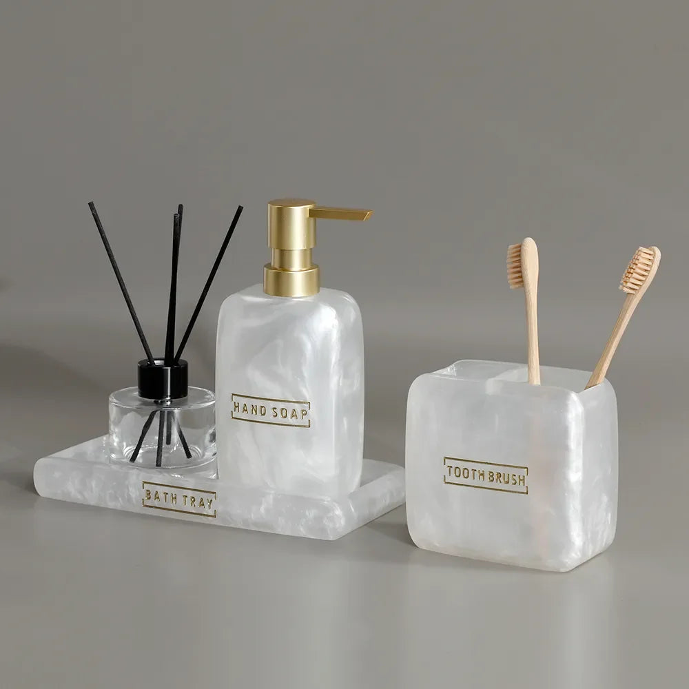 Pearl White Bathroom Dispenser Set